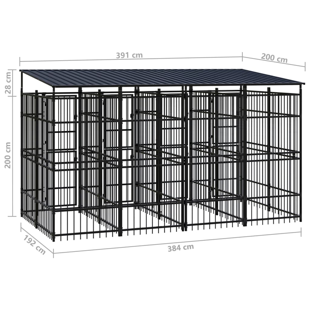 Hondenkennel met dak 7,37 m² staal