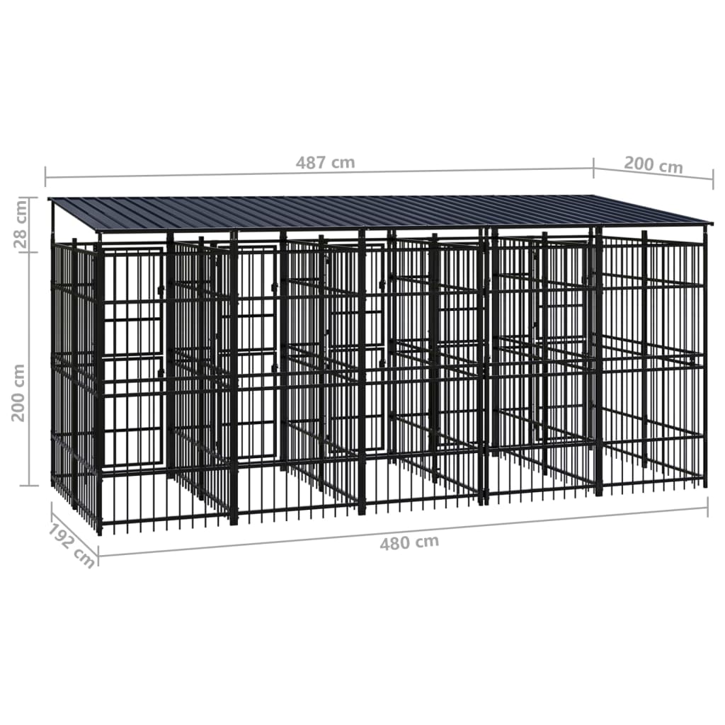 Hondenkennel met dak 9,22 m² staal