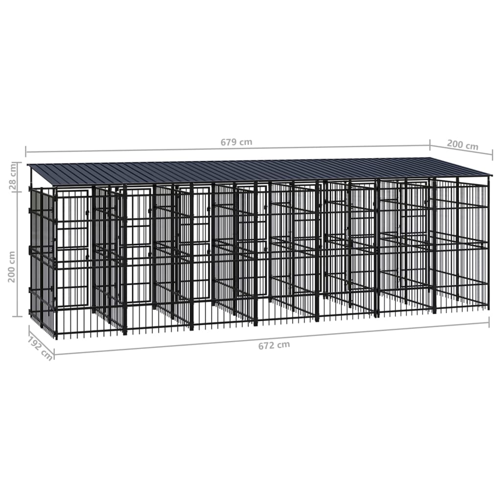 Hondenkennel met dak 12,9 m² staal