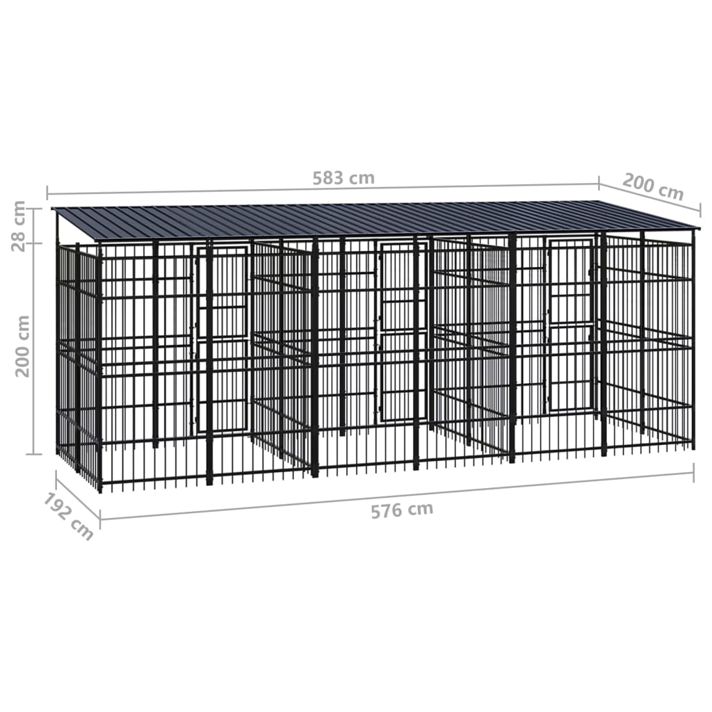 Hondenkennel met dak 11,06 m² staal