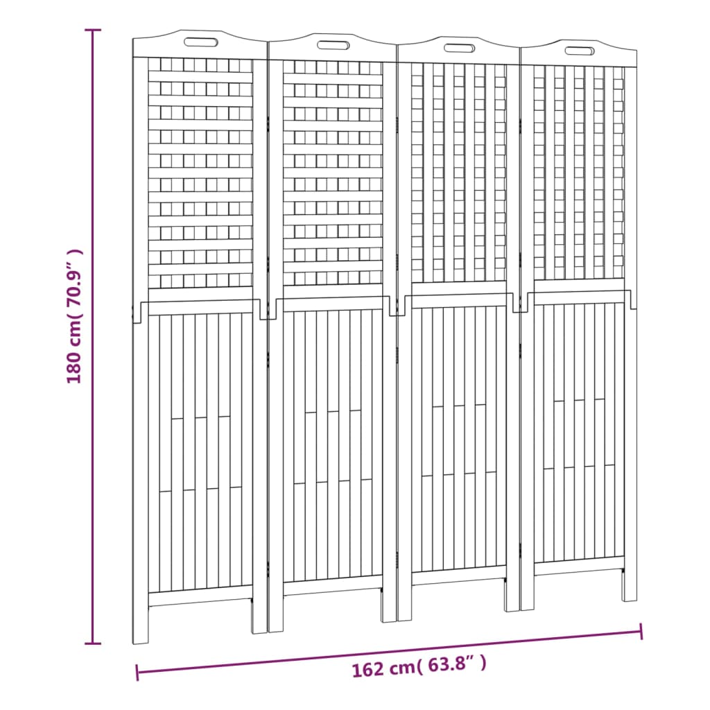 Kamerscherm Met 4 Panelen 162X2X180 Cm Massief Acaciahout 162 x 2 x 180 cm