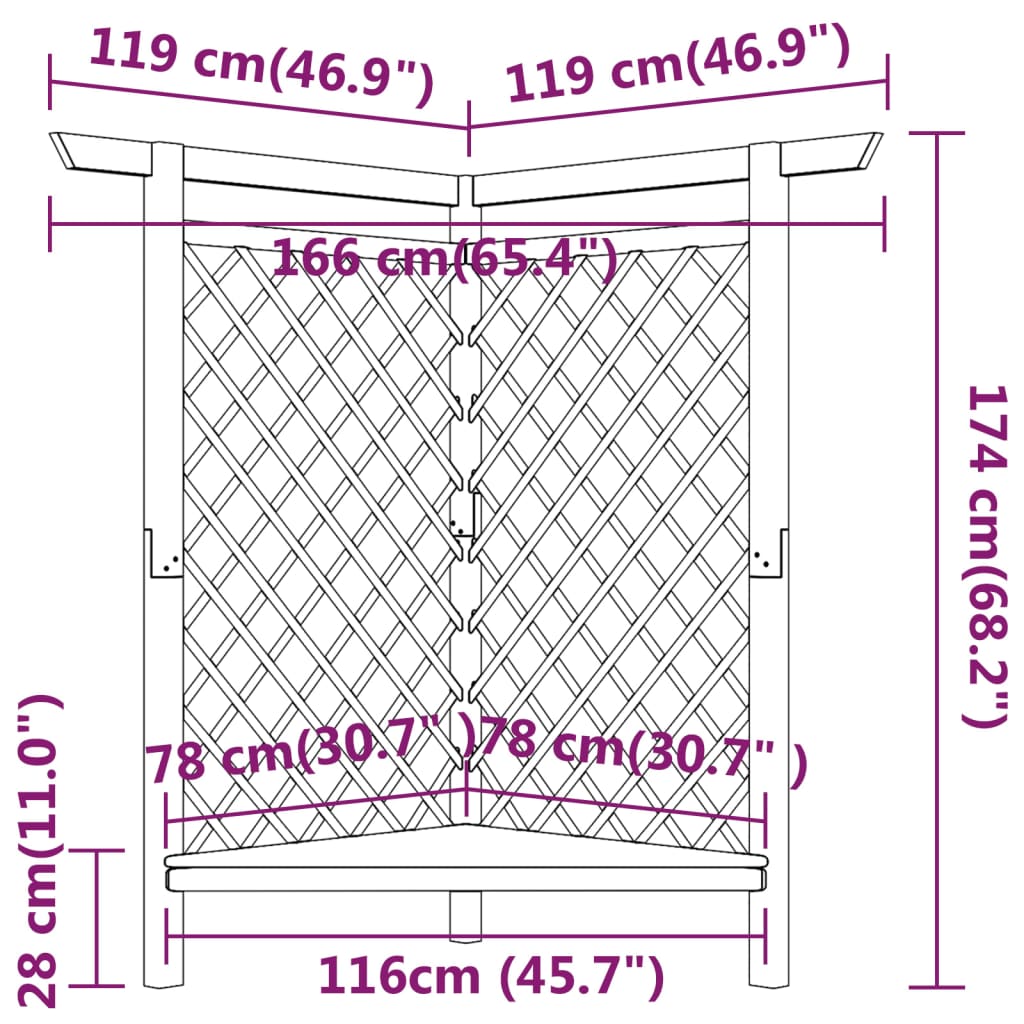 Hoekpergola met bank 166x81x174 cm geïmpregneerd grenenhout