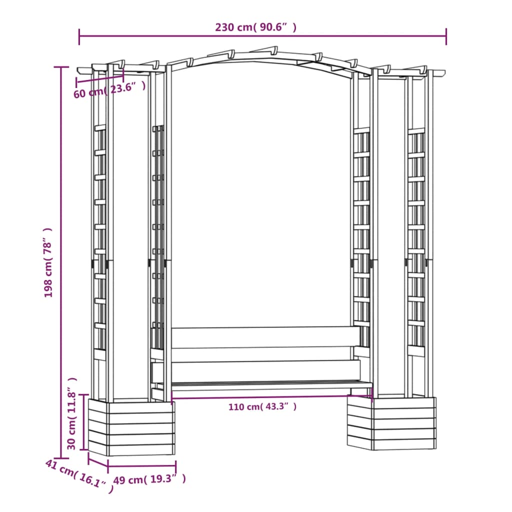 Pergola met bank en plantenbakken geïmpregneerd grenenhout