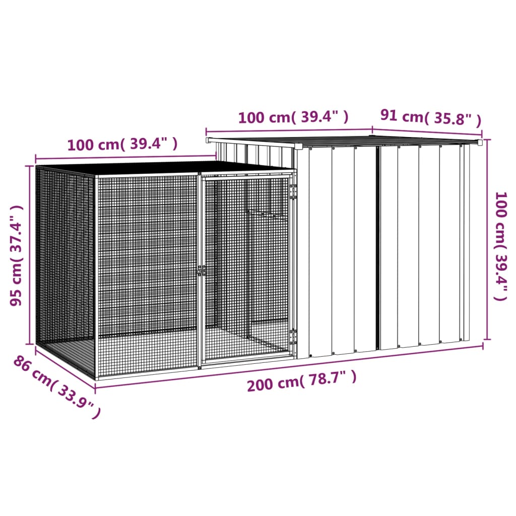 Kippenhok 200X91X100 Cm Gegalvaniseerd Staal Antracietkleurig 200 x 91 x 100 cm