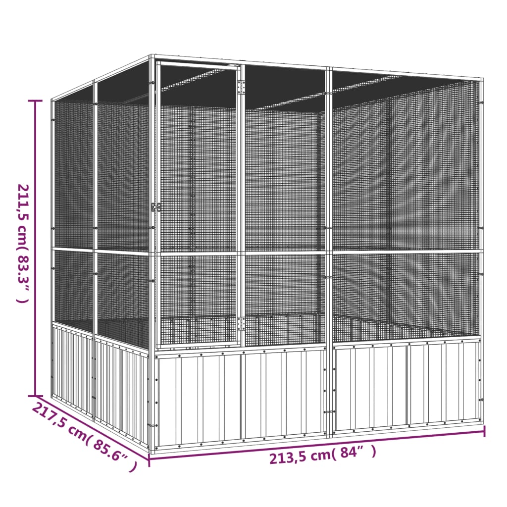 Vogelkooi 213,5X217,5X211,5 Cm Gegalvaniseerd Staal Grijs 213.5 x 217.5 x 211.5 cm