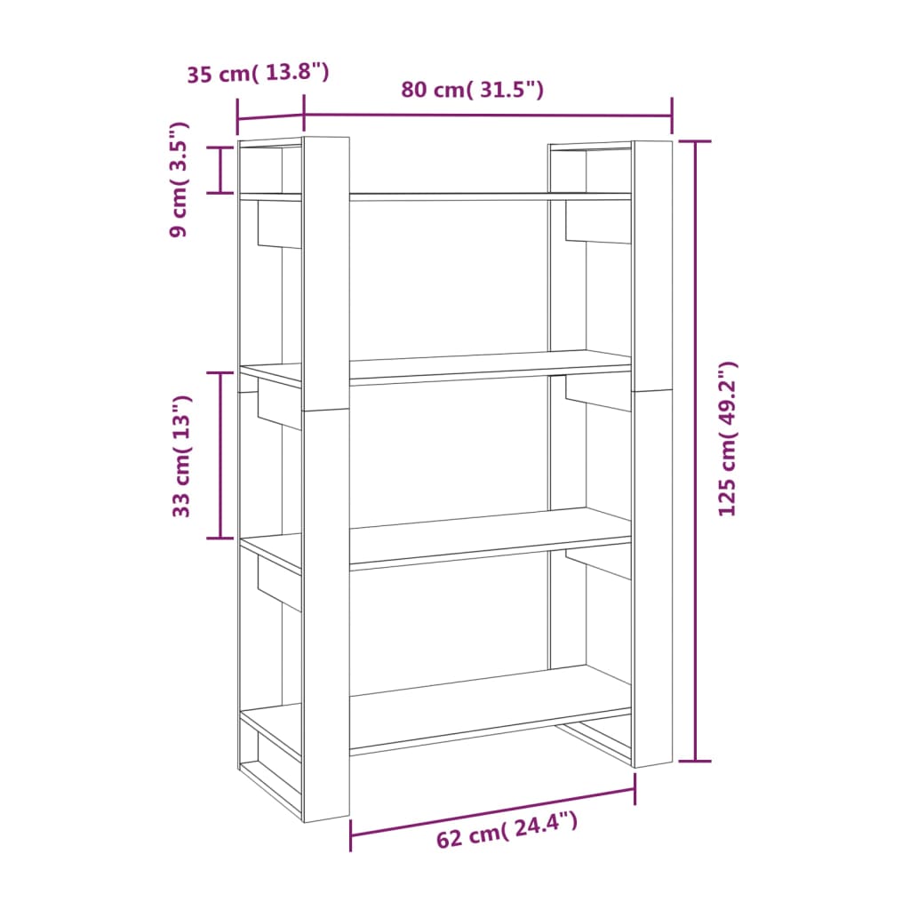 Boekenkast/kamerscherm 80x35x125 cm massief grenenhout wit