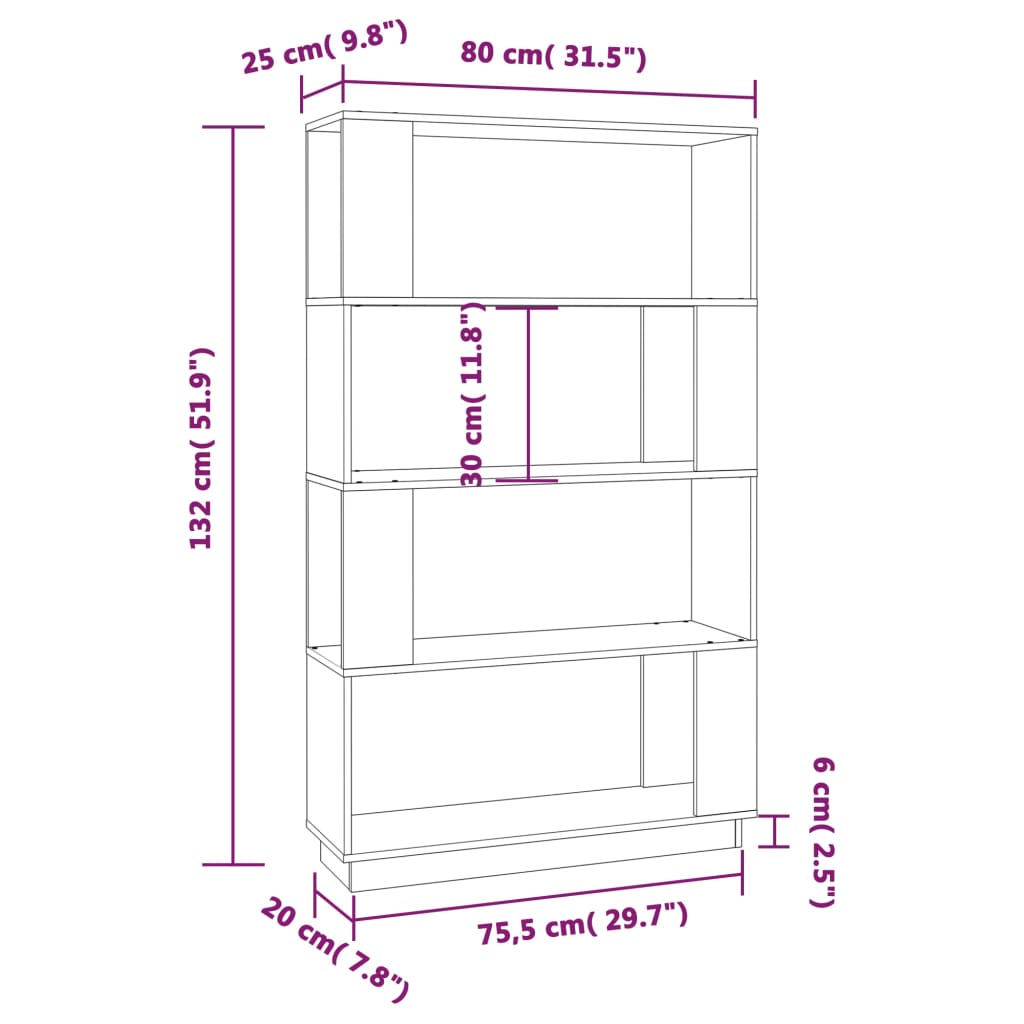 Boekenkast/kamerscherm 80x25x132 cm massief grenenhout wit