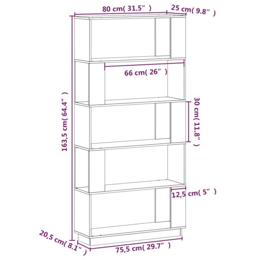 Boekenkast/kamerscherm 80x25x163,5 cm massief grenenhout