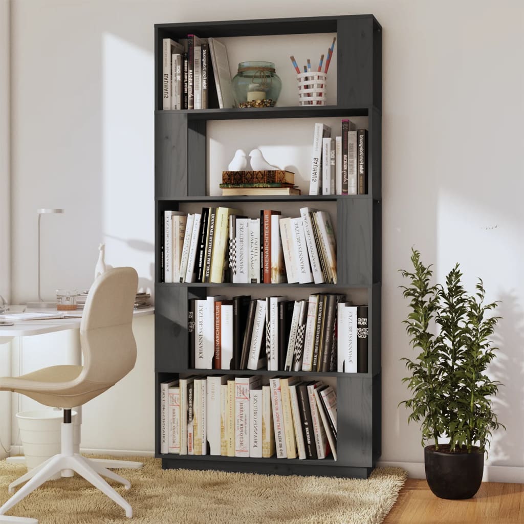 Boekenkast/kamerscherm 80x25x163,5 cm massief grenenhout grijs