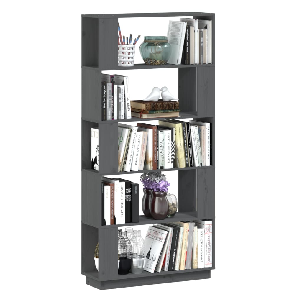 Boekenkast/kamerscherm 80x25x163,5 cm massief grenenhout grijs