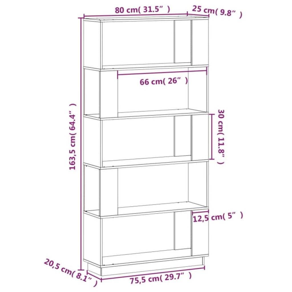 Boekenkast/kamerscherm 80x25x163,5 cm massief grenenhout grijs