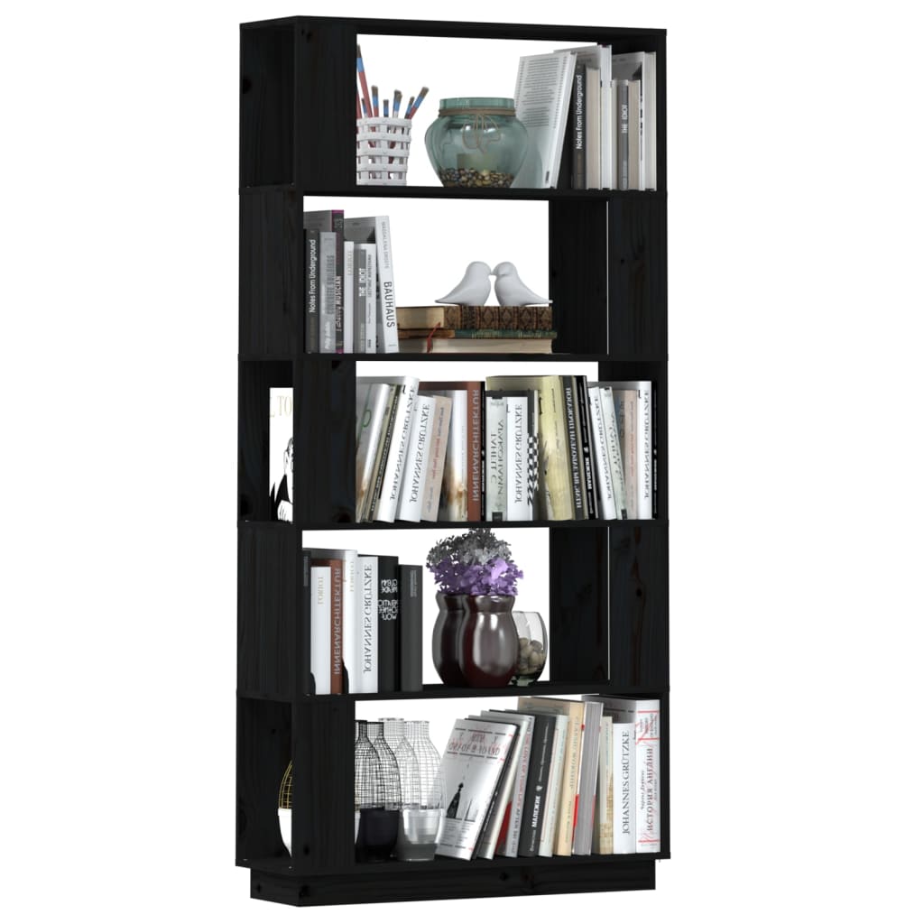 Boekenkast/kamerscherm 80x25x163,5 cm massief grenenhout zwart