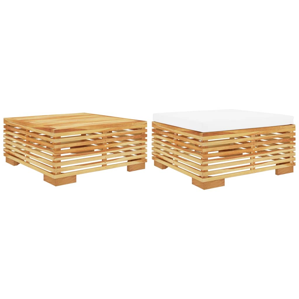 2-Delige Loungeset Massief Teakhout 1 Crème voetensteun + Tafel