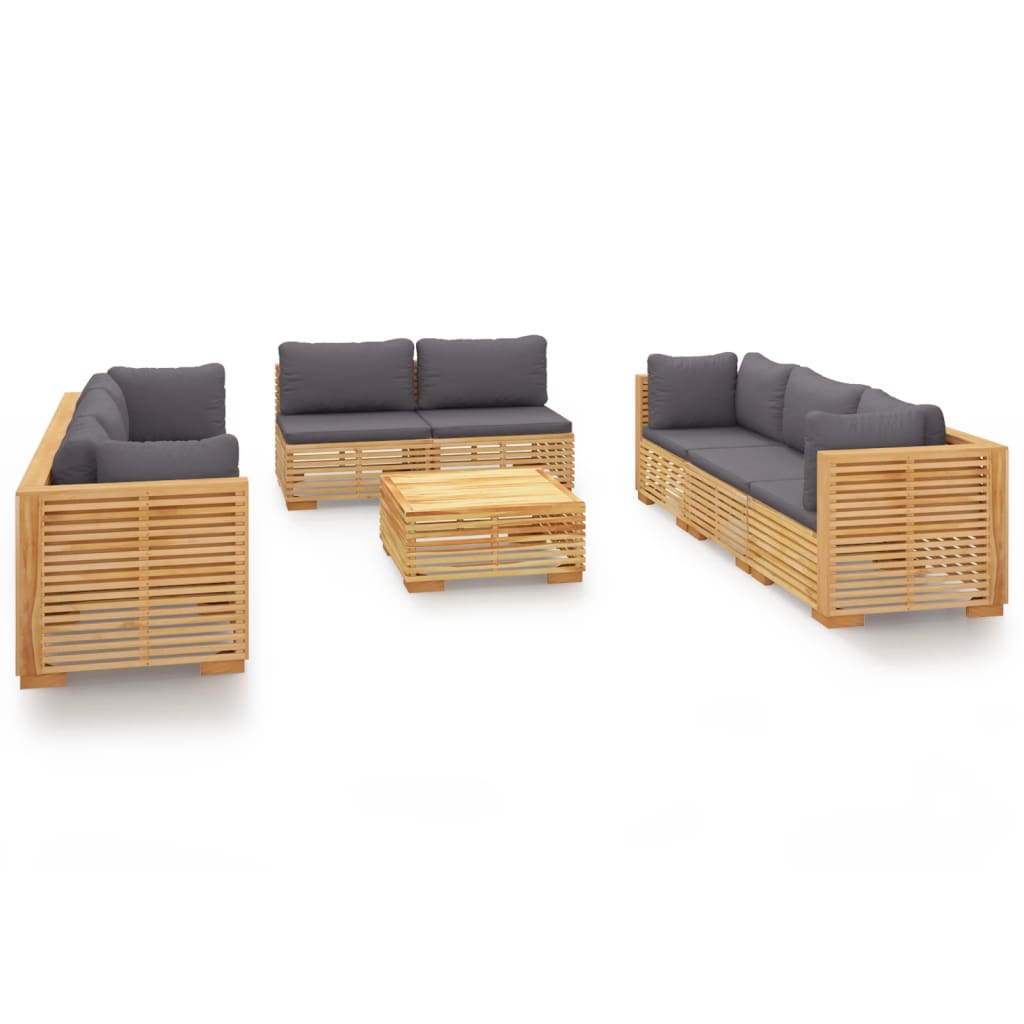 9-Delige Loungeset Met Kussens Massief Teakhout Donkergrijs 4x hoek + 4x midden + Tafel