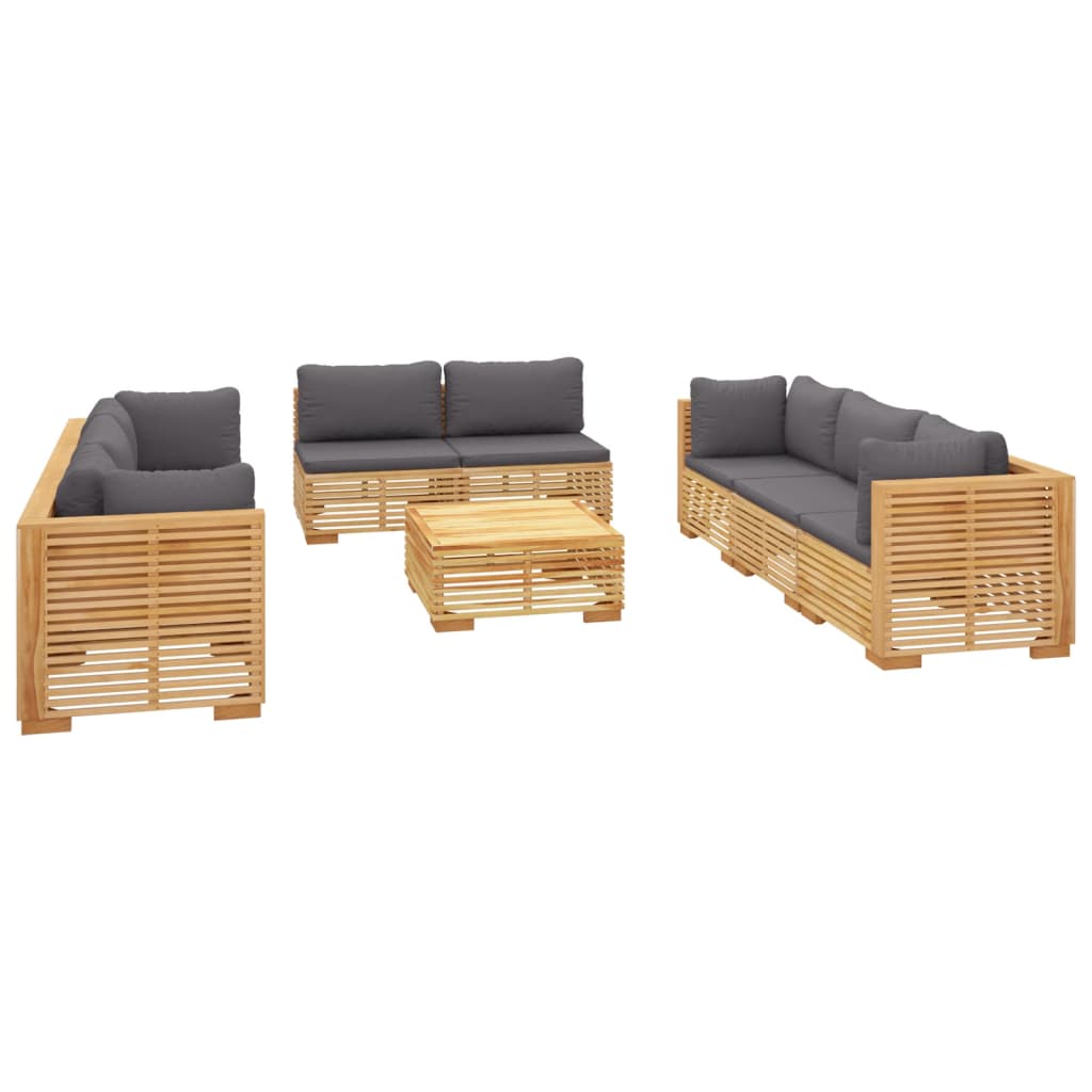9-Delige Loungeset Met Kussens Massief Teakhout Donkergrijs 4x hoek + 4x midden + Tafel