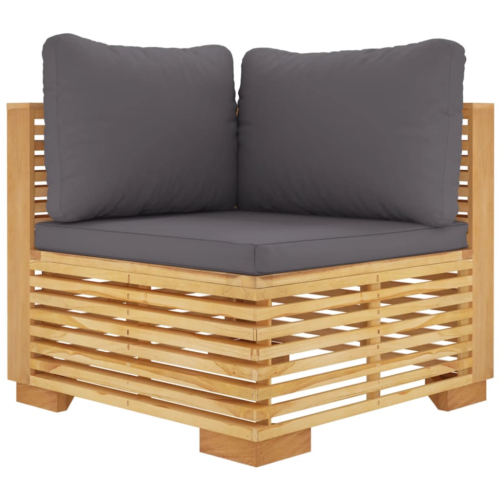 9-Delige Loungeset Met Kussens Massief Teakhout Donkergrijs 4x hoek + 4x midden + Tafel