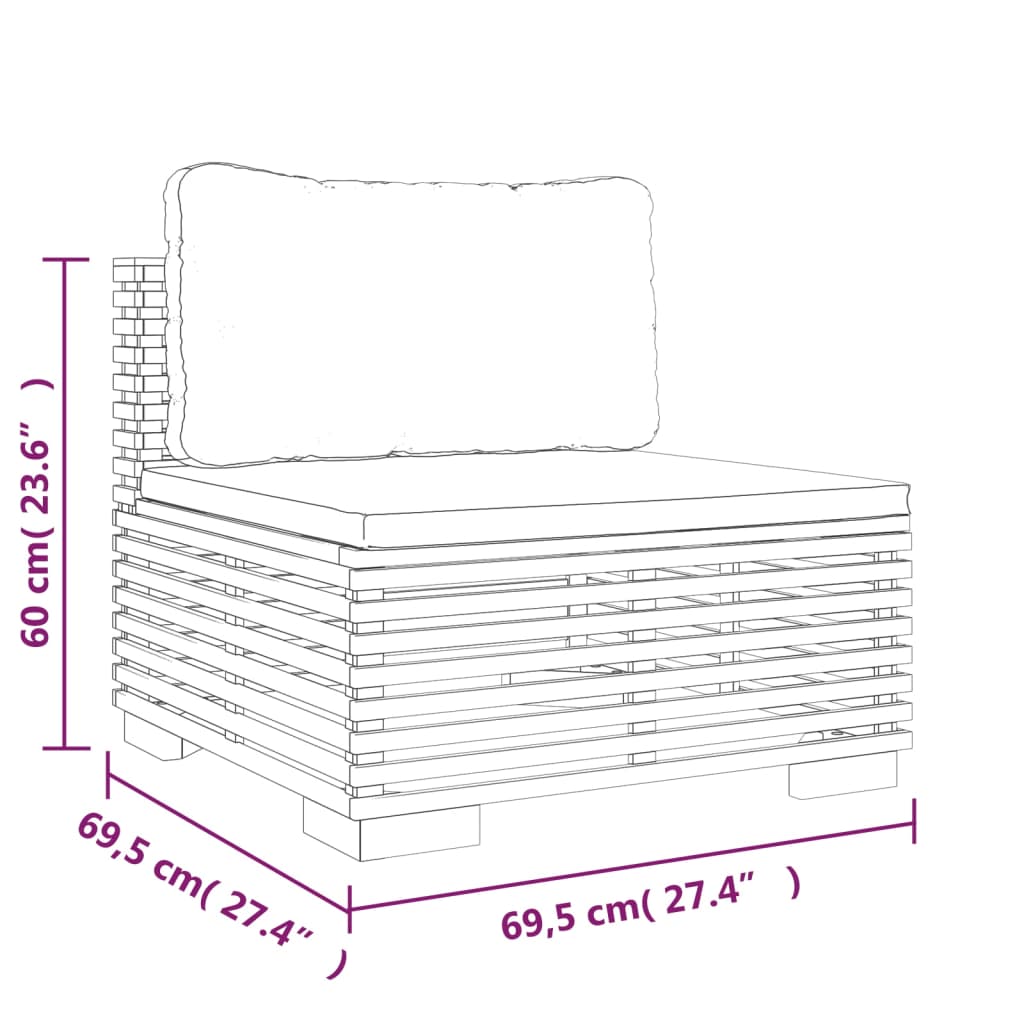 9-Delige Loungeset Met Kussens Massief Teakhout Donkergrijs 4x hoek + 4x midden + Tafel