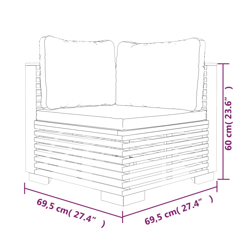 8-Delige Loungeset Met Kussens Massief Teakhout Crème 3x hoek + 3x midden + 2x voetensteun