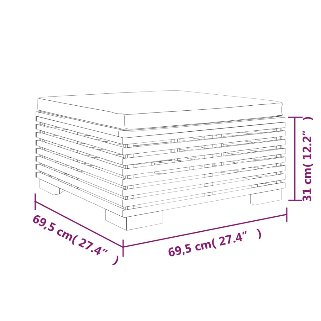 8-Delige Loungeset Met Kussens Massief Teakhout Crème 3x hoek + 3x midden + 2x voetensteun