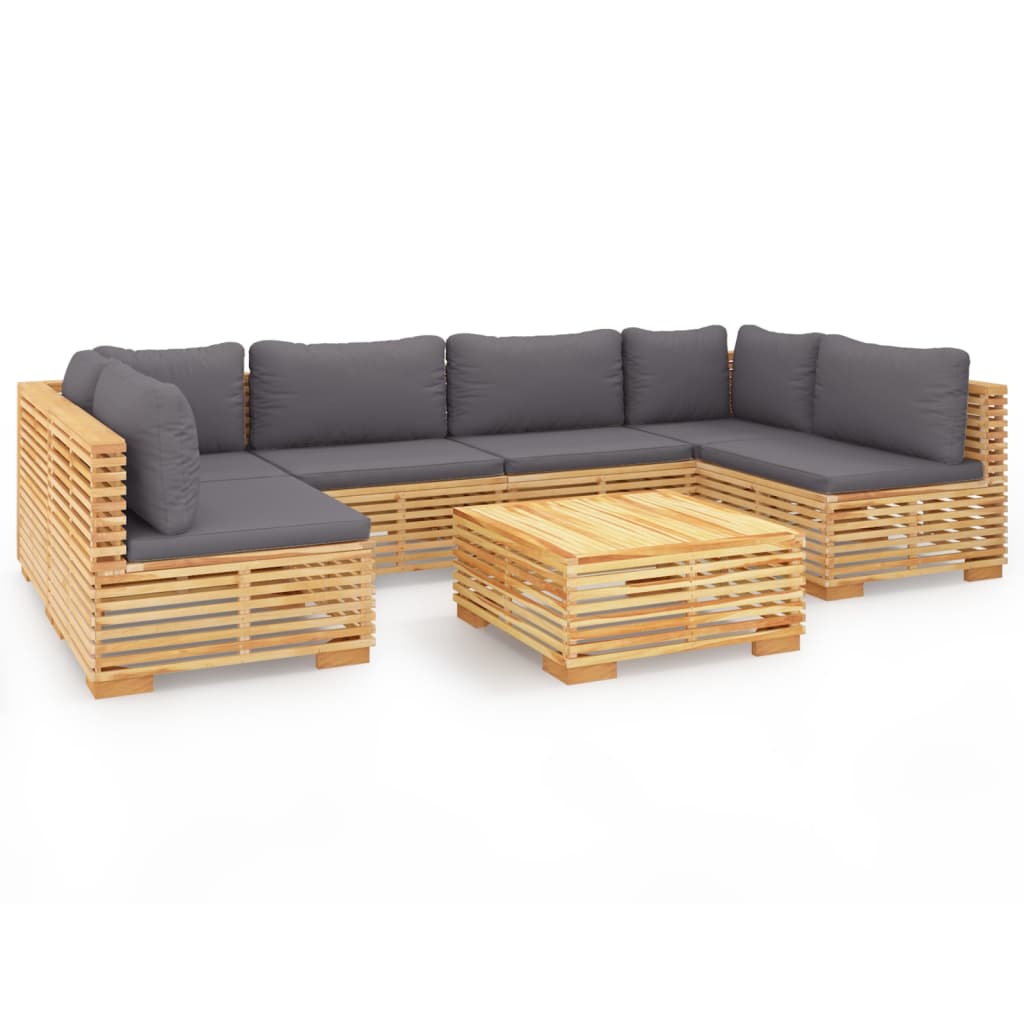 7-Delige Loungeset Met Kussens Massief Teakhout Donkergrijs 2x hoek + 4x midden + Tafel