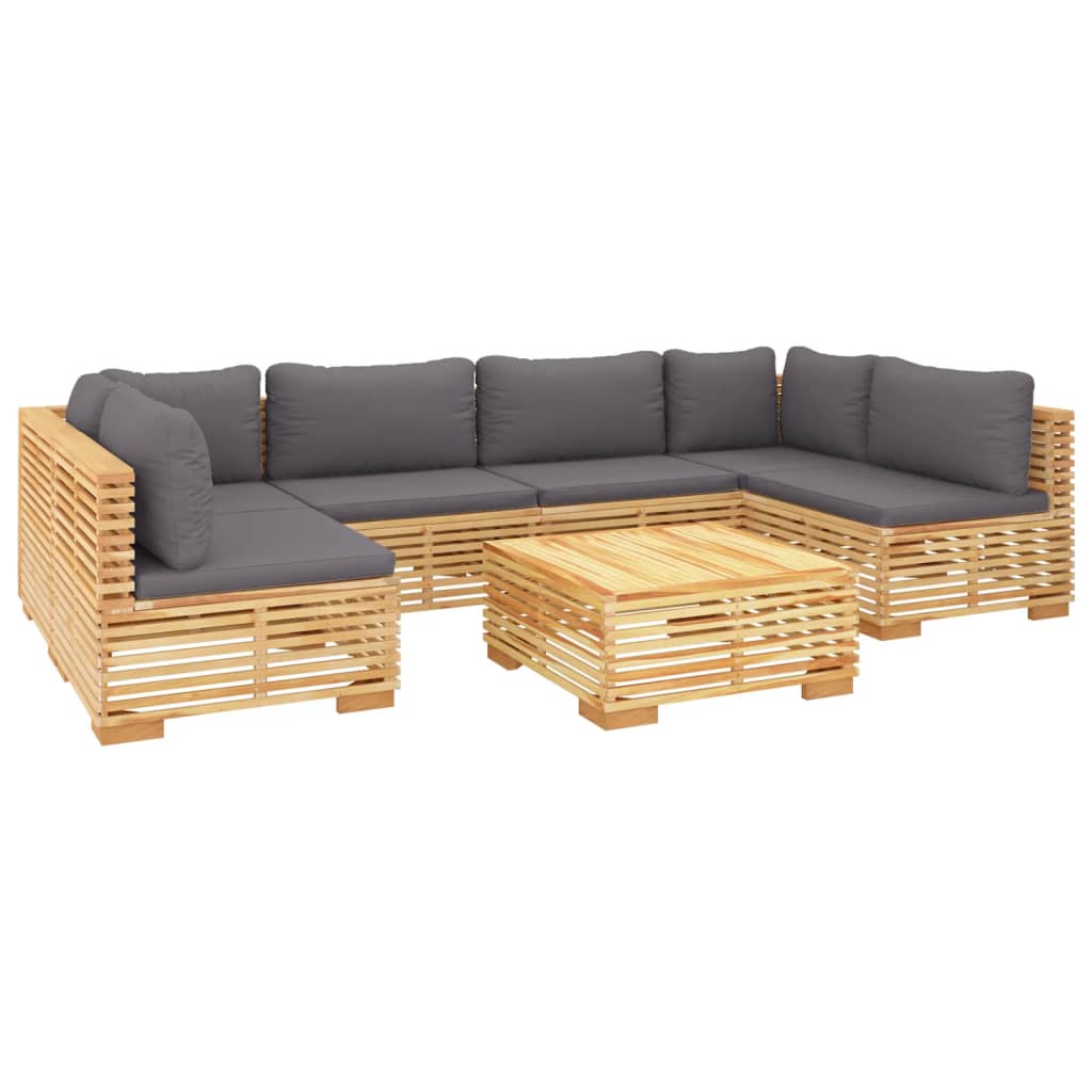 7-Delige Loungeset Met Kussens Massief Teakhout Donkergrijs 2x hoek + 4x midden + Tafel