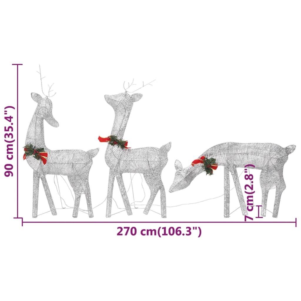 Kerstversiering rendierfamilie 270x7x90 cm gaas wit zilverkleur