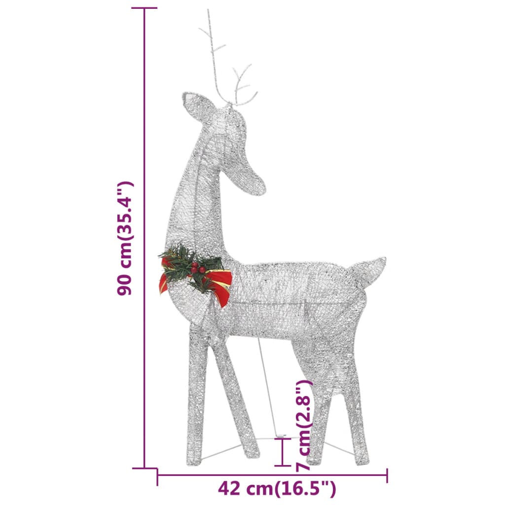 Kerstversiering rendierfamilie 270x7x90 cm gaas wit zilverkleur