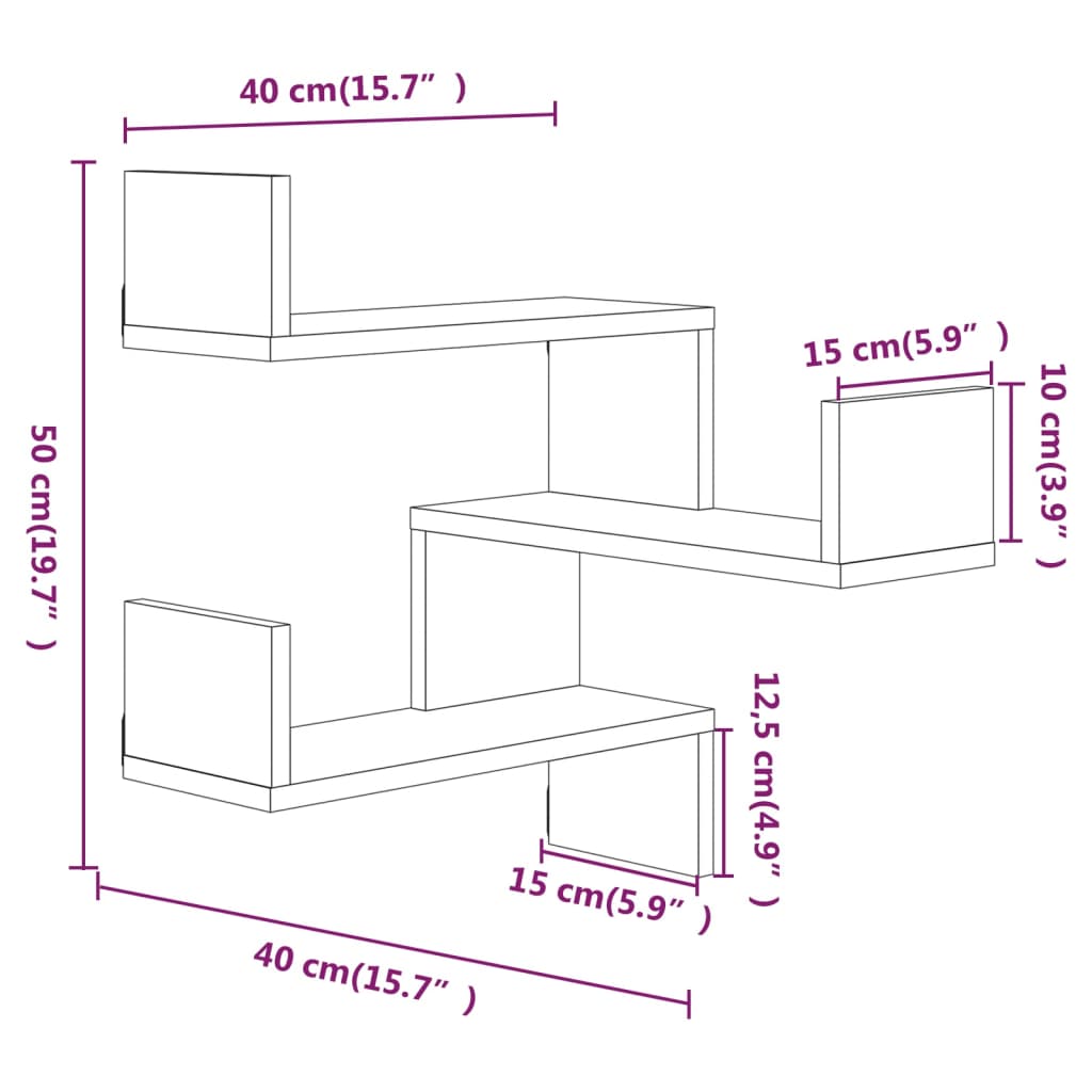 Hoekwandschappen 2 St 40X40X50 Cm Bewerkt Hout Grijs Sonoma