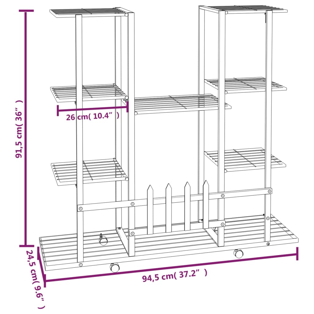 Bloemenstandaard met wielen 94,5x24,5x91,5 cm ijzer wit
