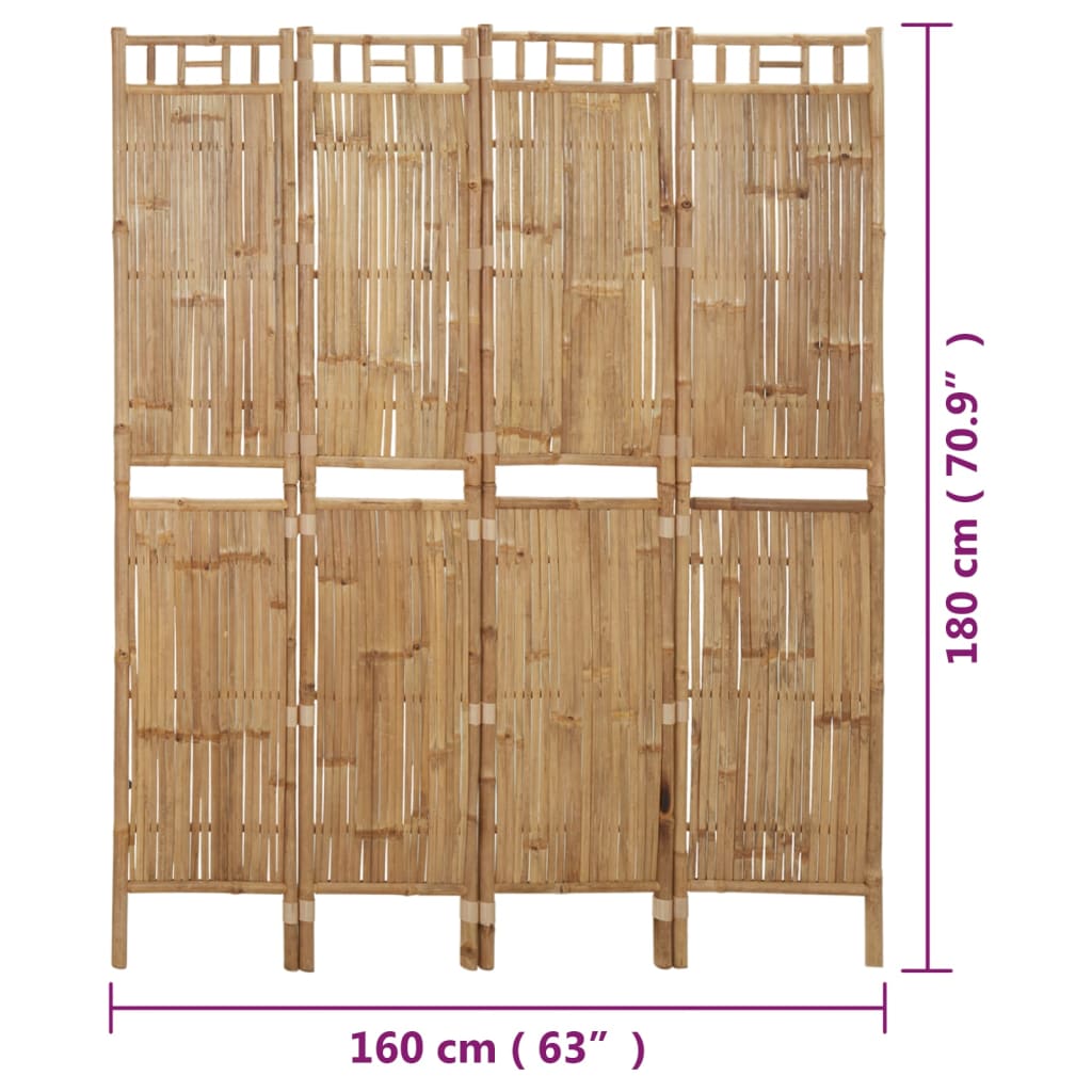 Kamerscherm Met 4 Panelen 160X180 Cm Bamboe 160 x 180 cm