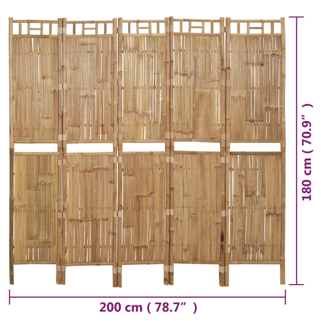 Kamerscherm met 5 panelen 200x180 cm bamboe