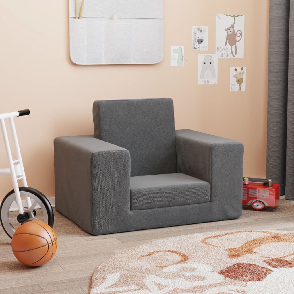 Kinderslaapbank Zacht Pluche Antracietkleurig Fauteuil