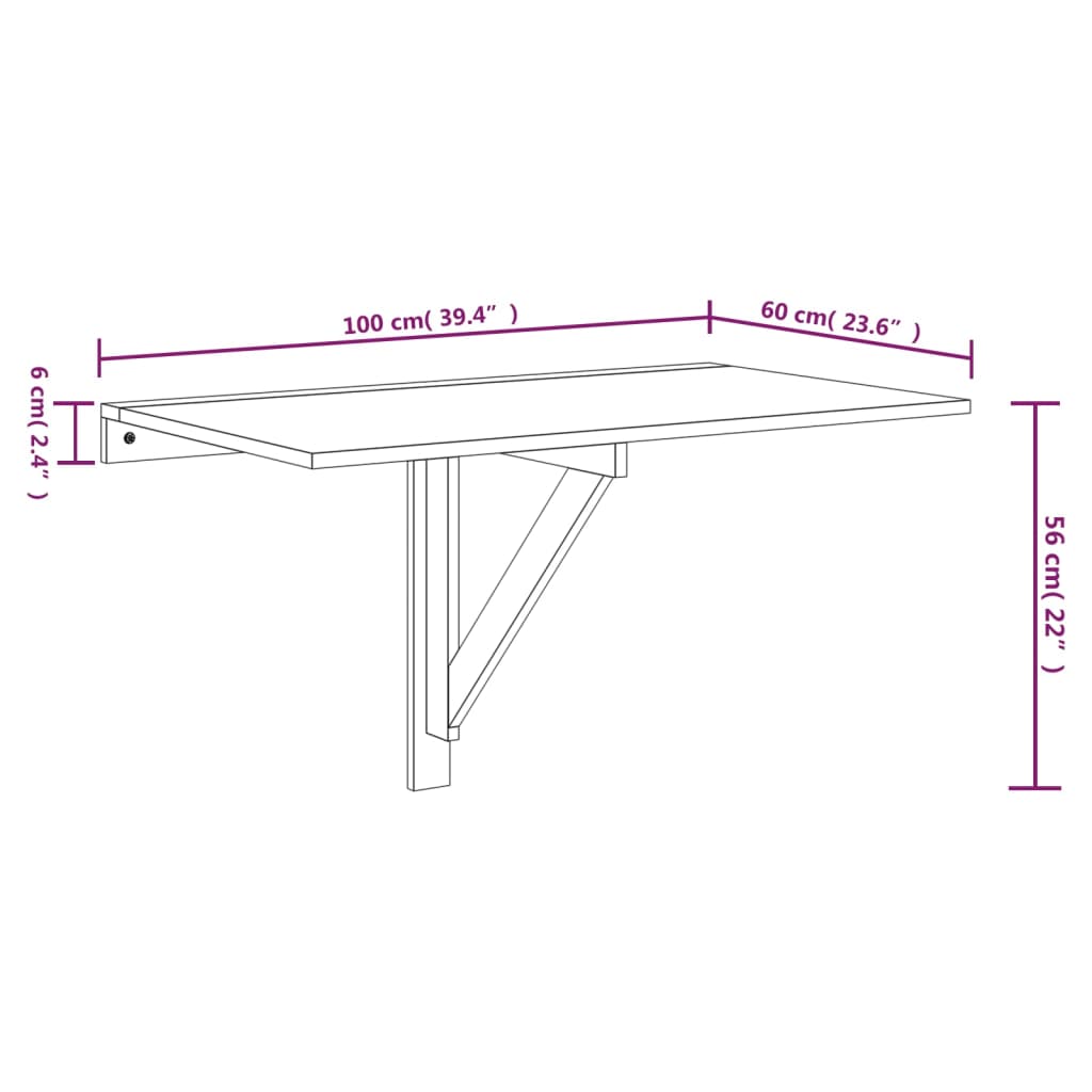 Wandtafel inklapbaar 100x60x56 cm bewerkt hout bruineiken