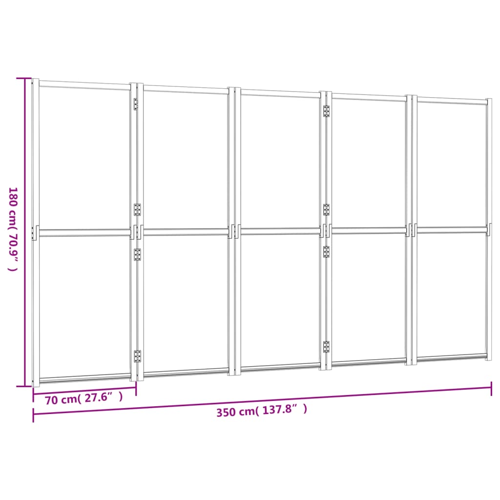 Kamerscherm Met 5 Panelen 350 x 180 cm Crèmewit