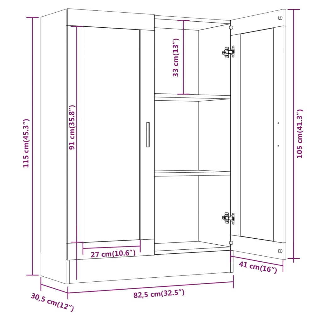 Vitrinekast 82,5X30,5X115 Cm Bewerkt Hout Gerookt Eikenkleurig 82.5 x 30.5 x 115 cm