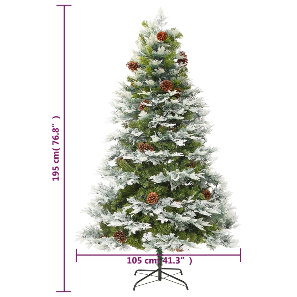 Kerstboom met LED en dennenappels 195 cm PVC en PE groen