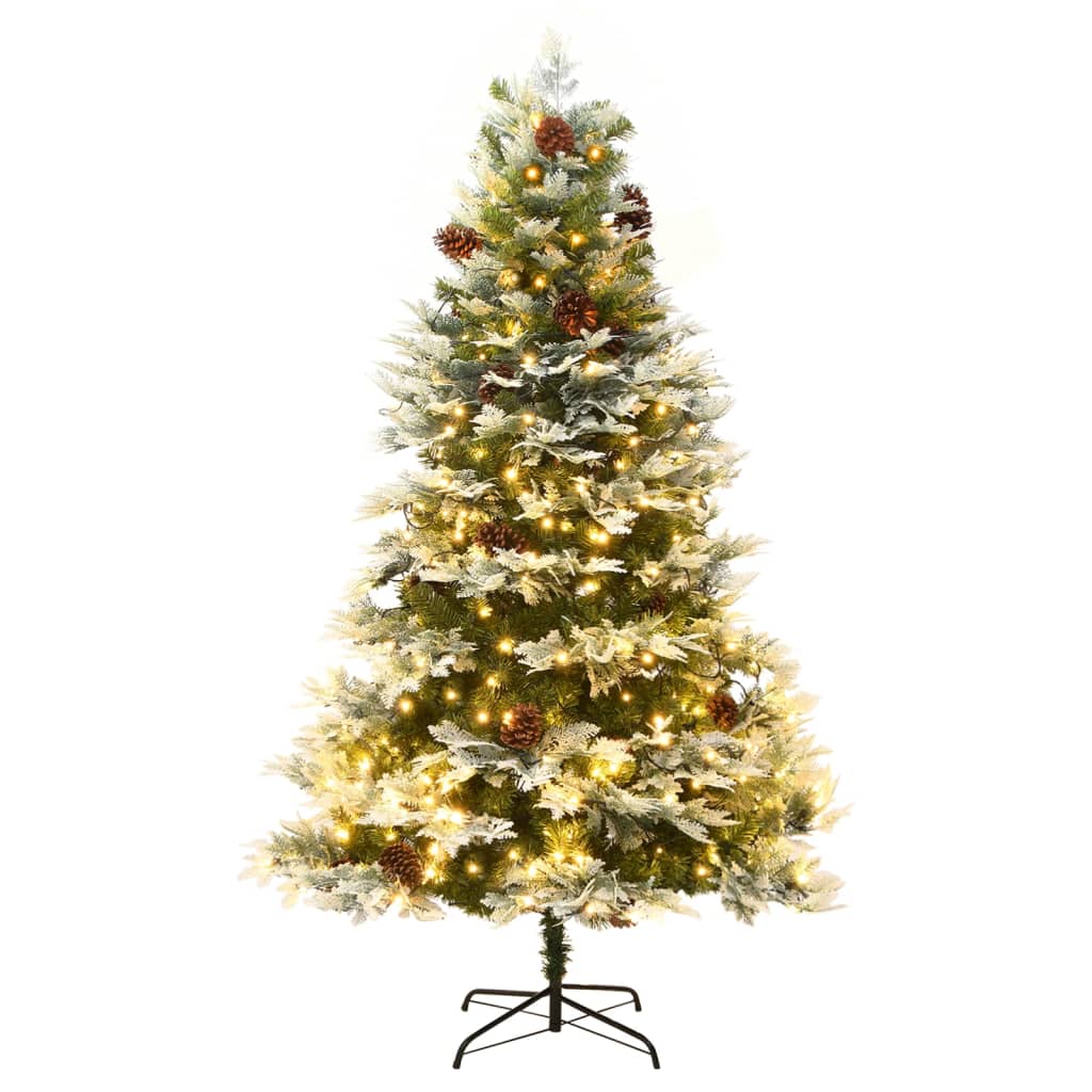 Kerstboom met LED en dennenappels 195 cm PVC en PE groen