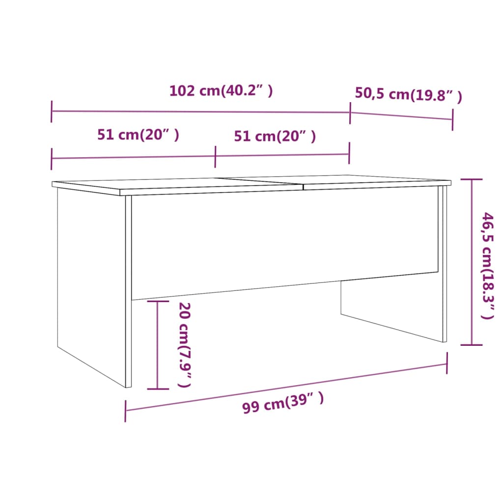 Salontafel 102X50,5X46,5 Cm Bewerkt Hout Wit Wit