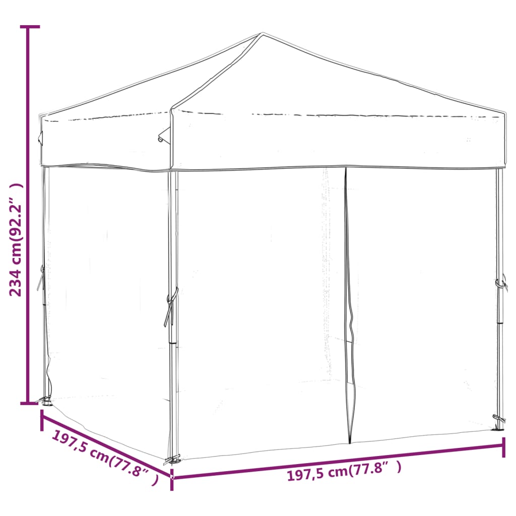 Partytent inklapbaar met zijwanden 2x2 m rood