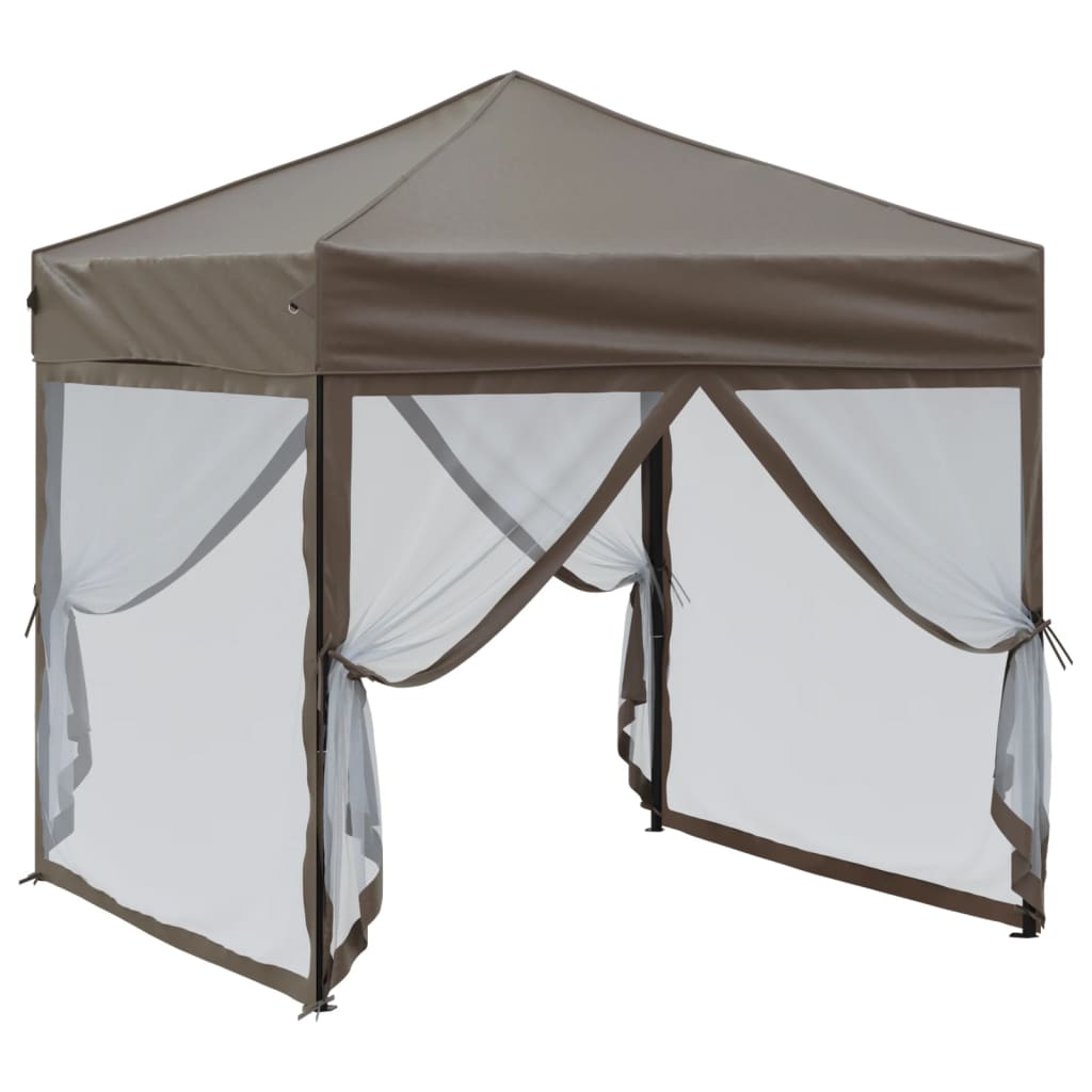 Partytent inklapbaar met zijwanden 2x2 m taupe