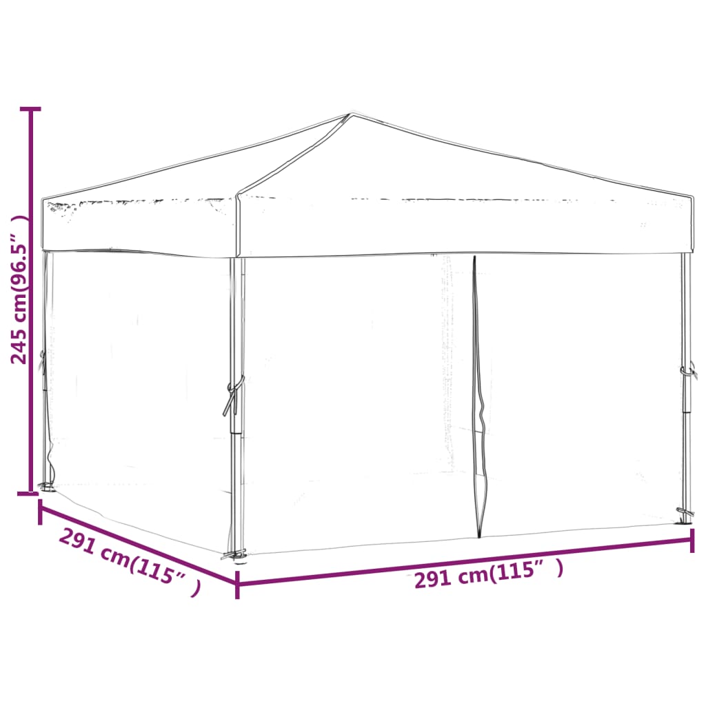 Partytent inklapbaar met zijwanden 3x3 m wit