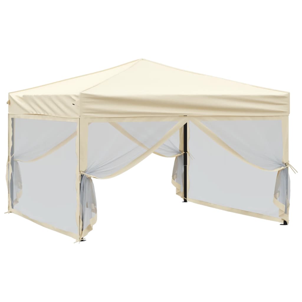 Partytent inklapbaar met zijwanden 3x3 m crèmekleurig