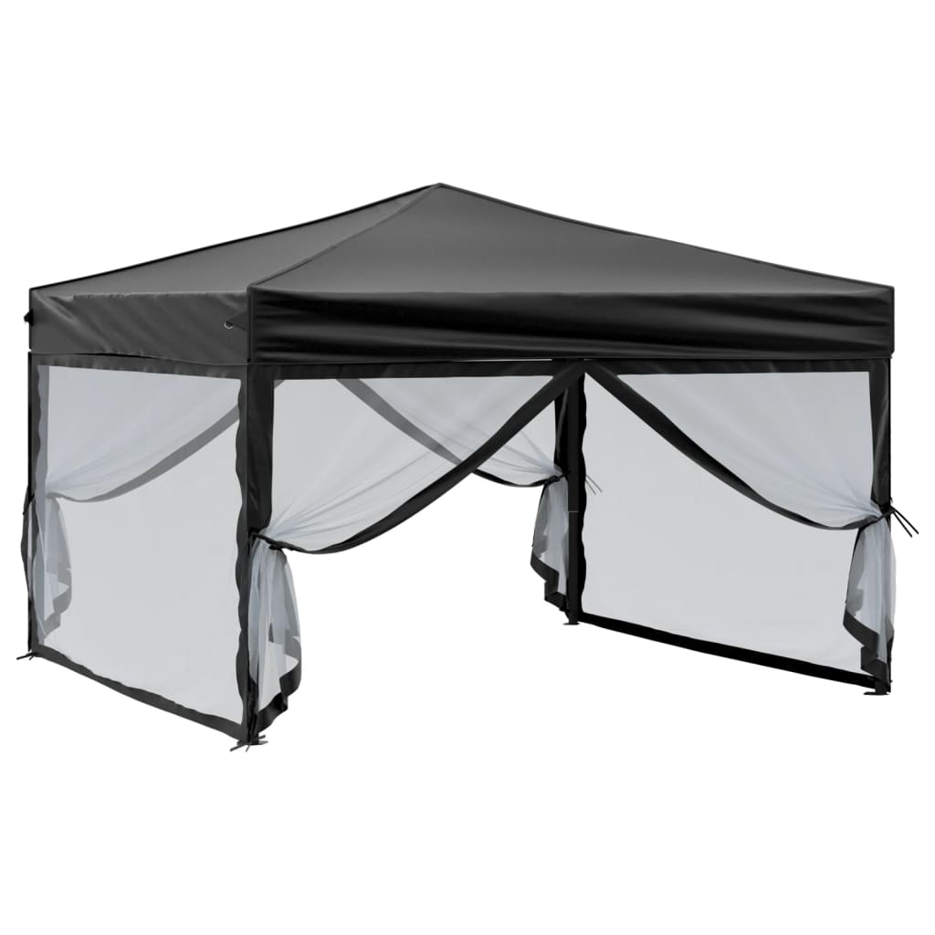 Partytent inklapbaar met zijwanden 3x3 m zwart