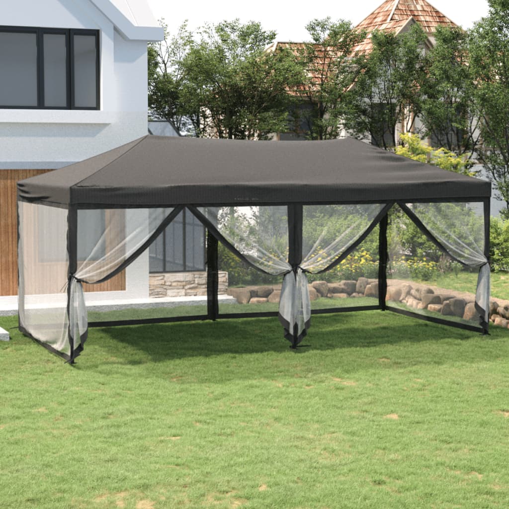 Partytent inklapbaar met zijwanden 3x6 m antracietkleurig