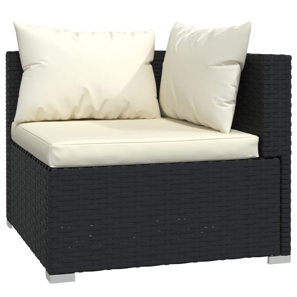 6-Delige Loungeset Met Kussens Poly Rattan Zwart 1 Zwart en crème 4x hoek + midden + Tafel