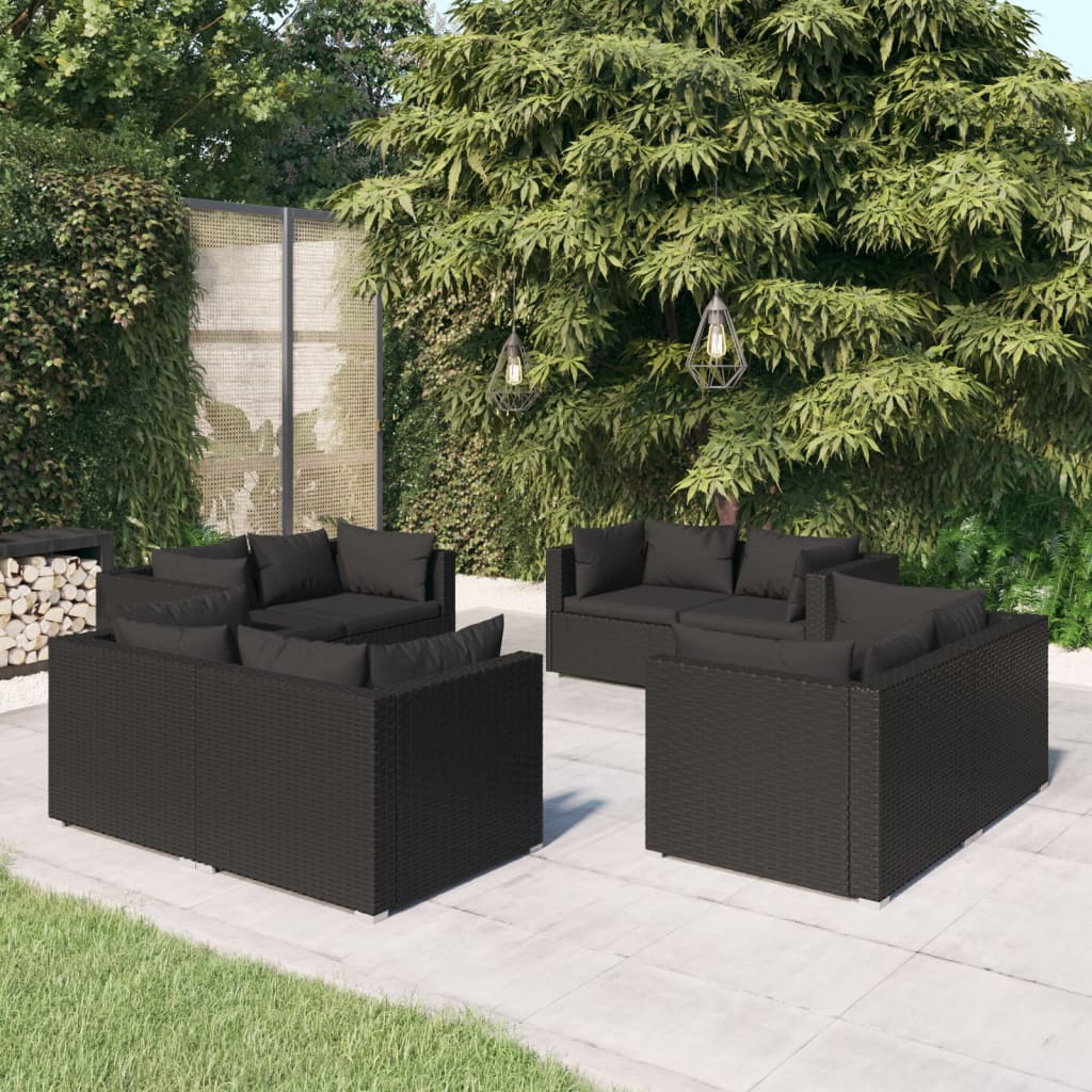 8-Delige Loungeset Met Kussens Poly Rattan Zwart 1 8x hoek