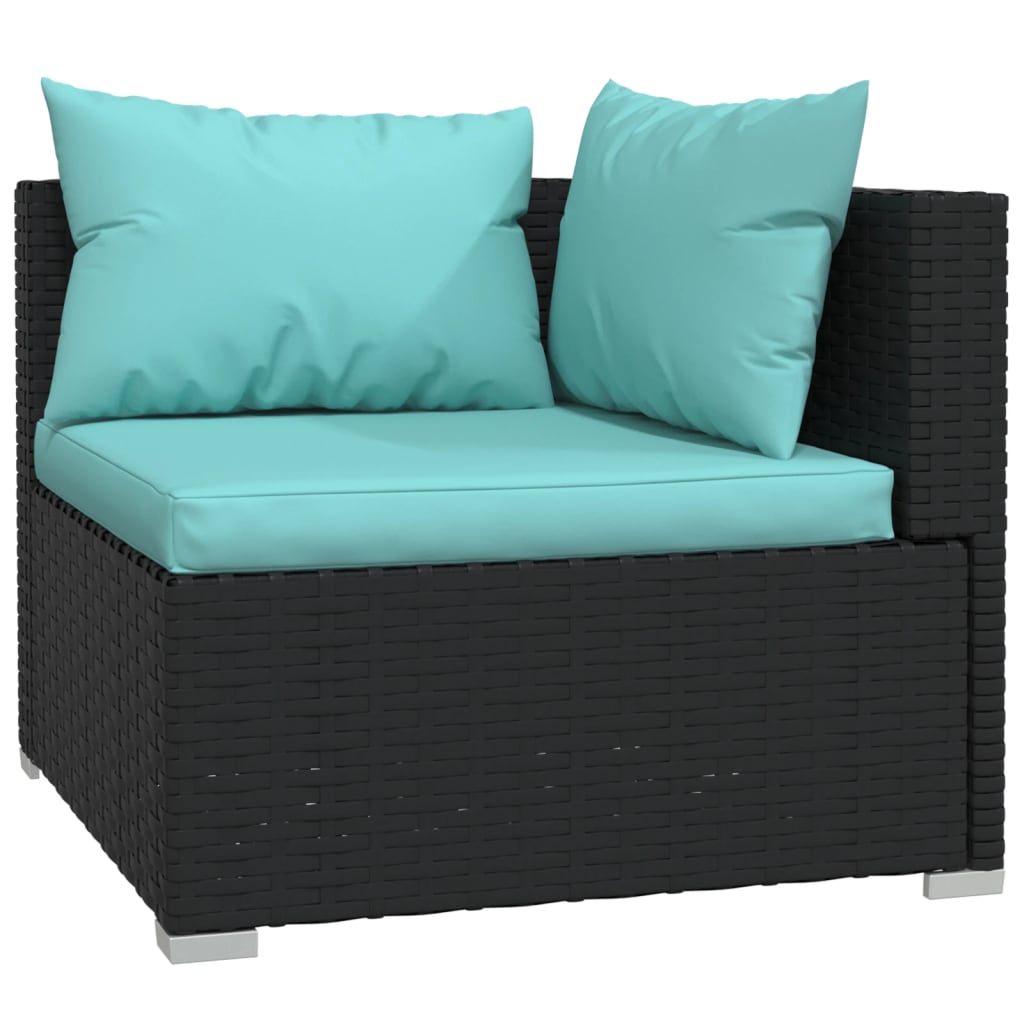 8-Delige Loungeset Met Kussens Poly Rattan Zwart 1 Zwart en blauw 8x hoek