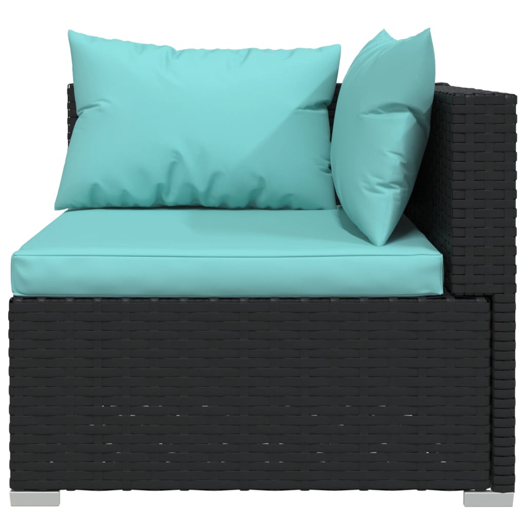 8-Delige Loungeset Met Kussens Poly Rattan Zwart 1 Zwart en blauw 8x hoek