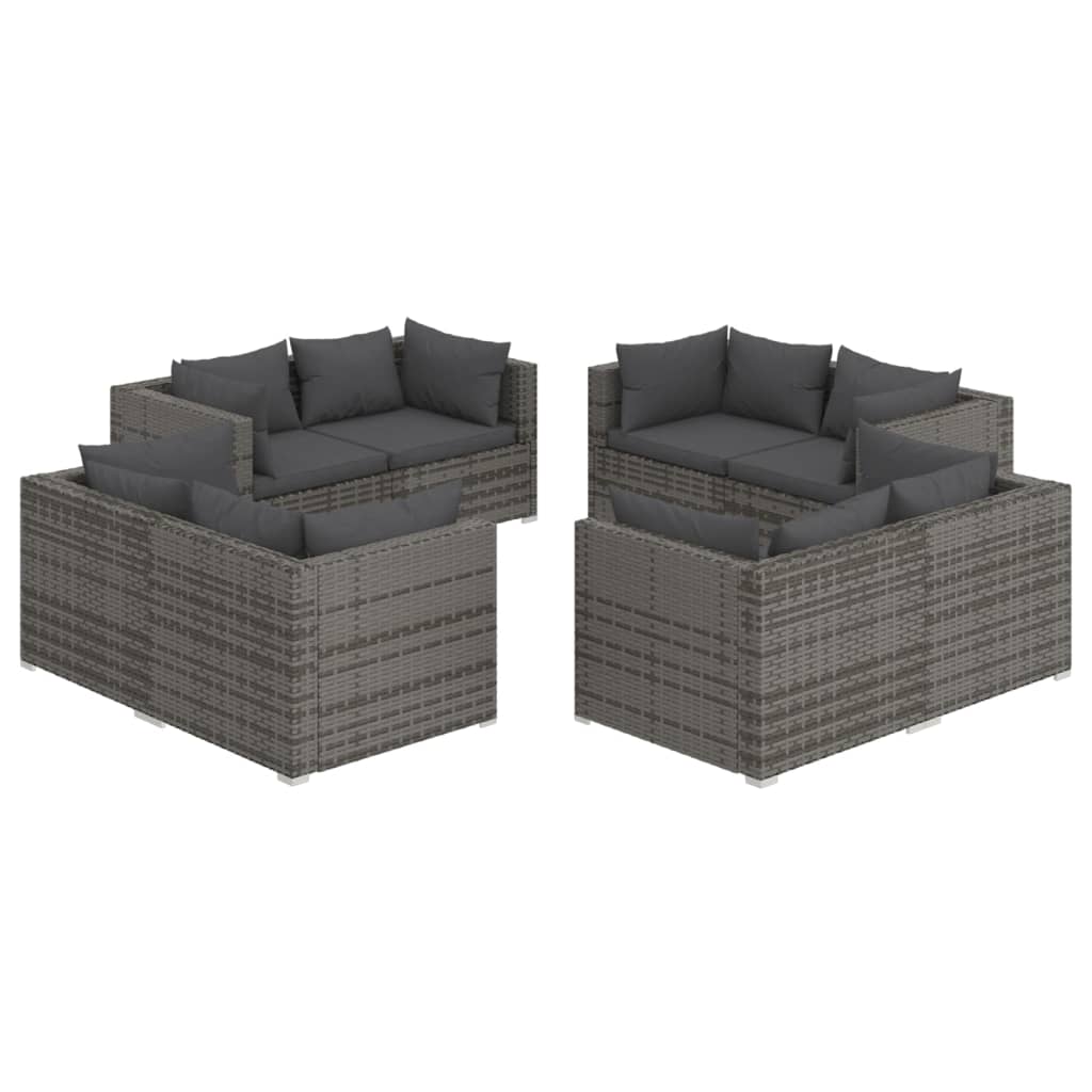 8-Delige Loungeset Met Kussens Poly Rattan Grijs 1 Grijs en antraciet 8x hoek