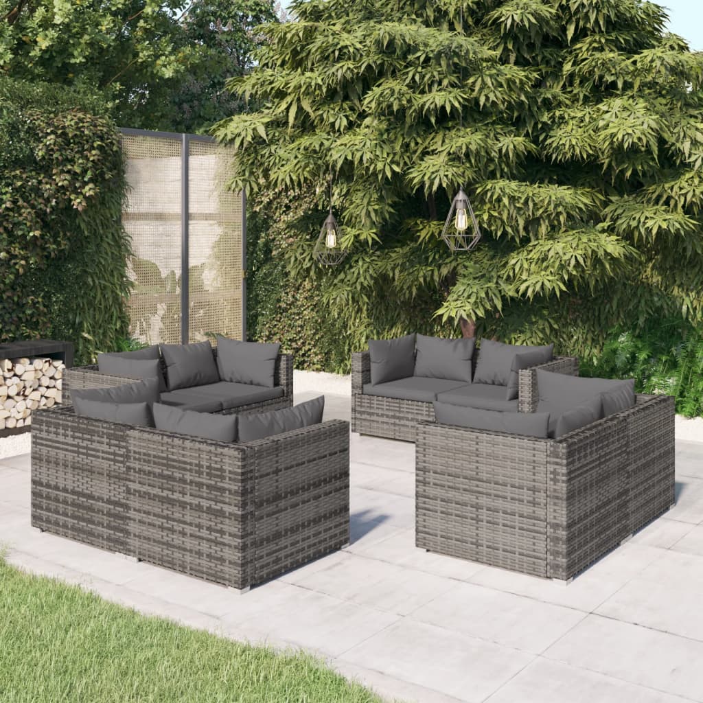 8-Delige Loungeset Met Kussens Poly Rattan Grijs 1 Grijs en antraciet 8x hoek